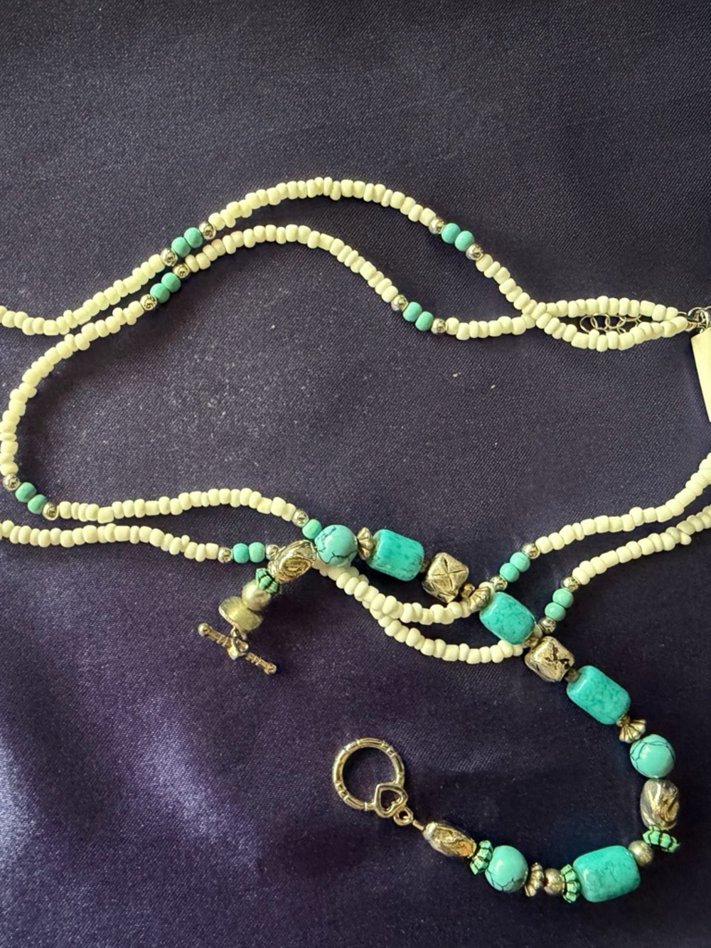 Handcrafted Faux Turquoise & Cream Beaded Necklace by